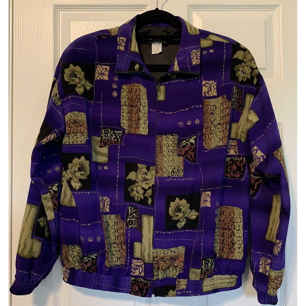 Vintage Caribou New York Lined Floral Windbreaker Jacket Elastic Waist Large